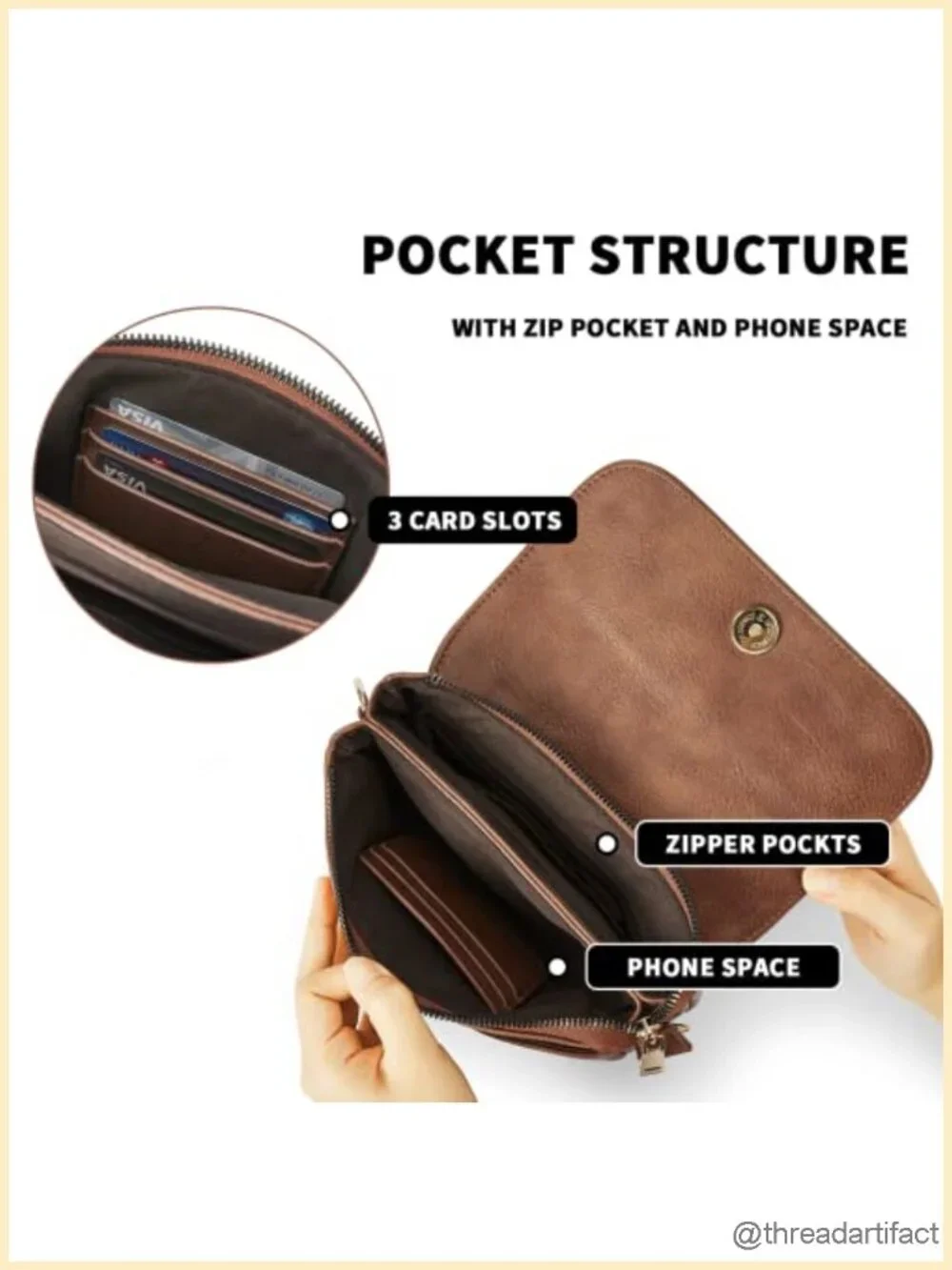 Small Crossbody Bag with Phone Pocket, Vegan Leather, Adjustable Strap